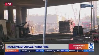10 Freeway shut down in downtown L.A. due to massive storage yard fire 