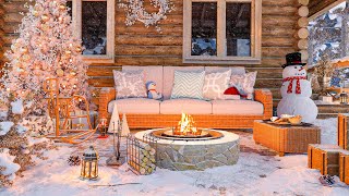 Outdoor Christmas Atmosphere, Cozy Relaxing Christmas Jazz Music, Snowy Winter And Fireplace Sounds