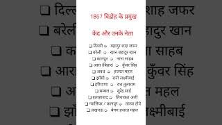 ##1857 विद्रोह के प्रमुख केंद और उनके नेता ##