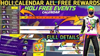 Holi Events Calendar All Free Rewards In Free Fire Free Gloo Wall Skin Free Bundle Free Bike Skin