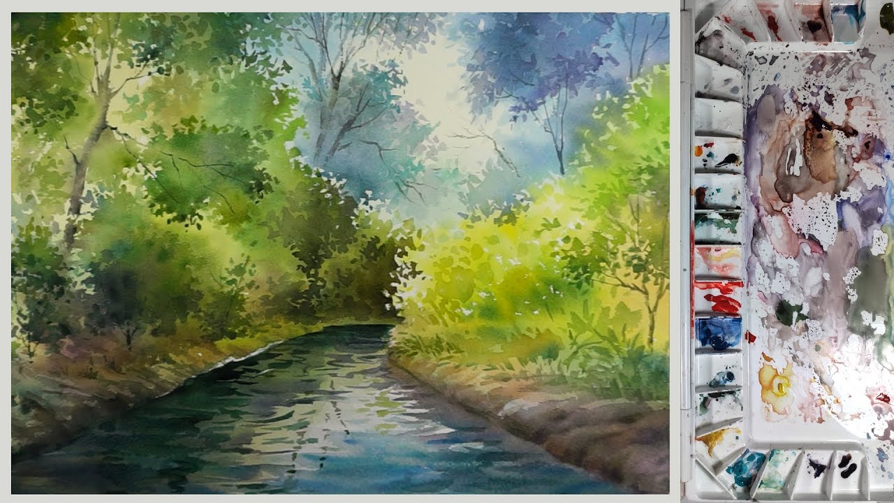 Watercolor Landscape Painting A Canal Scene Youtube
