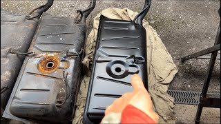 Cutting open a Mercedes R107 fuel tank…and modifying a non OEM tank