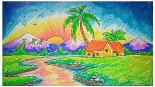 SUNSET SCENERY DRAWING EASY || How To Draw Sunset Scenery For Beginners ||#shorts