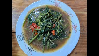 ผัดผักบุ้งไฟแดง เมนูคุ่ข้าวต้มกุ้ย Stir Fry Water Spinach for Rice Gruel. Thai Food Recipe