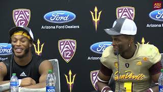 ASU DB Jordan Clark and RB Xazavian Valladay following upset victory over No. 21 Washington