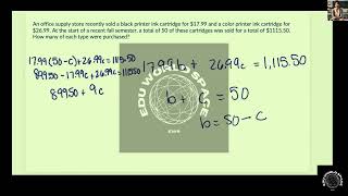 [Math] An office supply store recently sold a black printer ink cartridge for 26 99 At the start