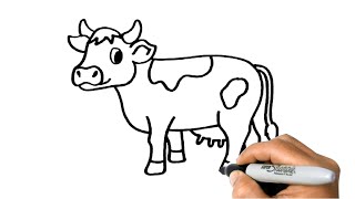 How to DRAW a COW Easy Step by Step Farm Animal Drawing