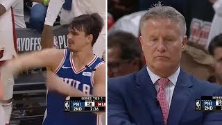 Dario Saric Angry That Coach Subbed Him after 3rd Foul | Brett Brown Doesn't Giv