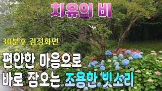 편안한 마음으로 바로 잠들어 버리는 조용한 빗소리/ 불면증과 이명 치료를 위한 빗소리 백색소음/ 30분후 검정화면