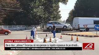 De-a rasu', plansu'! Incercau sa recupereze cu lopata vopseaua de pe strada...