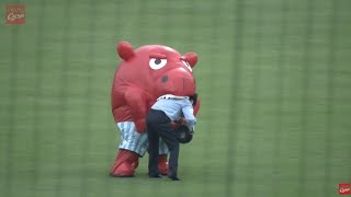 A Mysterious Red Beast Eating the Security Guard at Mazda Stadium!