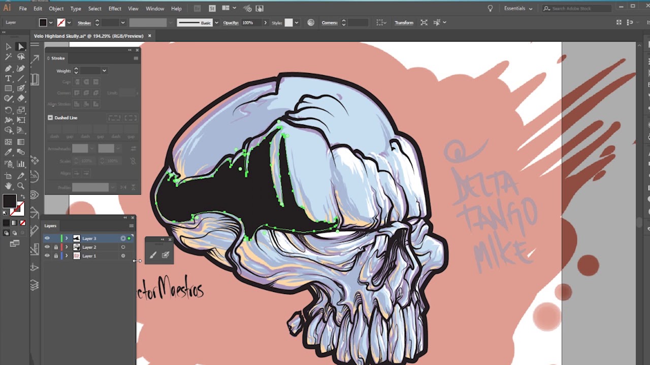 Skull Drawing On Adobe Illustrator With Paint Brush And Blob Brush