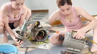 The genius girl successfully repaired a high-powered electric motor picked up from a junkyard.