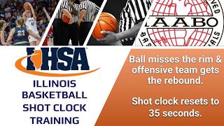 IHSA Shot Clock Rules - Ball appears to miss the rim and reset to 35 on offensive rebound.