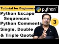 Escape Sequence Characters In Python 3 | Multi Line Comment Python 3 | Python Single & Double Quotes
