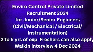 Pune Govt Jobs!पुणे सरकारी नोकरी! Enviro Control PVT LTD hiring for Engineers 2024!Apply now #jobs