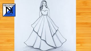 How to Draw Easy Girl with Beautiful Dress | Pencil Sketch for beginner | Easy Girl Drawing Tutorial