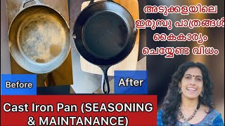 ഇരുമ്പ് പാത്രങ്ങൾ |Cast iron Seasoning \u0026 Maintanance| How to maintain Cast Iron| Cast Iron malayalam