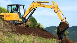 Mini Excavator Preparing The Potatoes Farm Field Sany SY55C