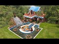 [full Video]build Creative 2-story  Villa House With Aquarium ,artificial Waterfall  Water Well