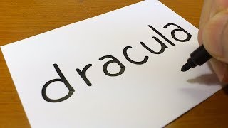 How to turn words DRACULA into a Cartoon - How to draw doodle art on paper
