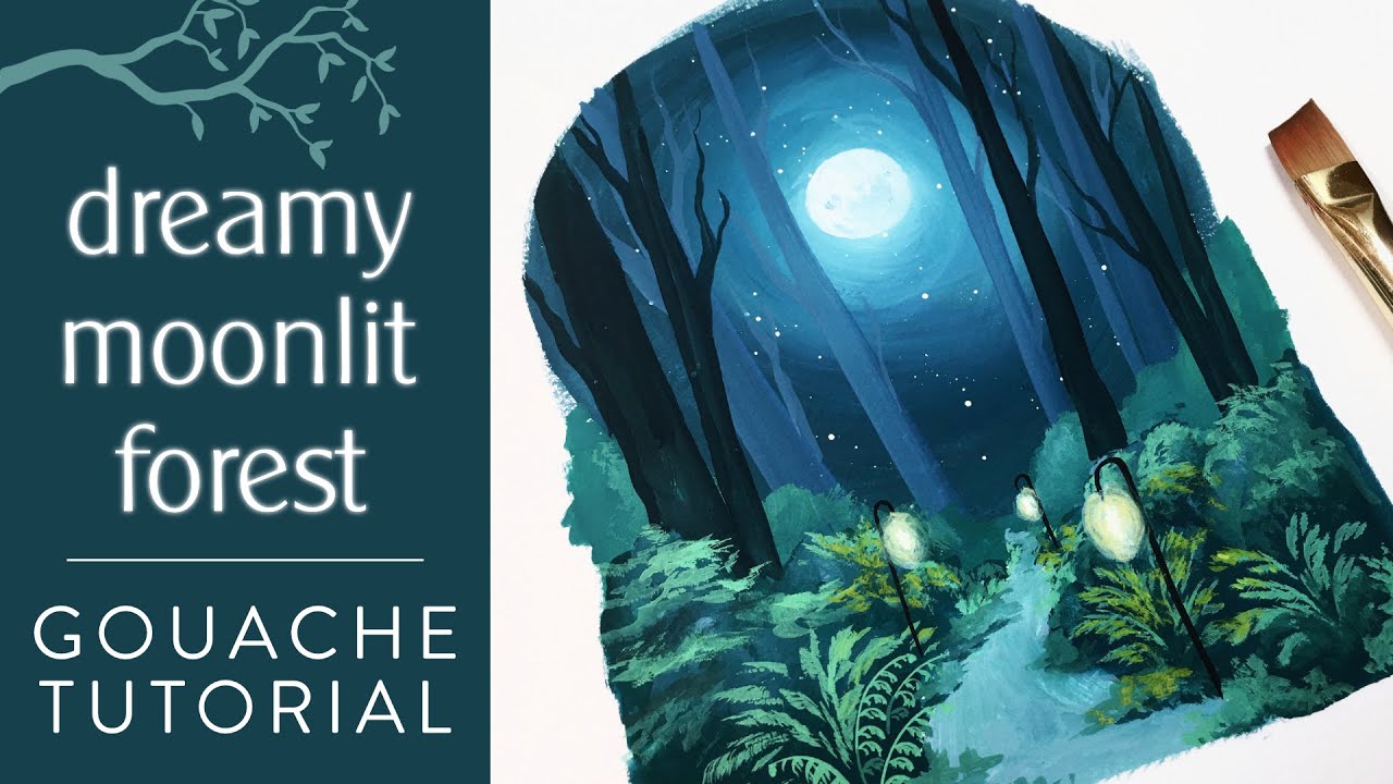 Dreamy Moonlit Forest Gouache Landscape Tutorial Youtube