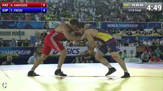 A.KAKHIDZE (KAZ)  vs  T.FIEV (ESP)  1/16 Finals   Freestyle Wrestling 86 kg