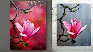 Step by Step acrylic painting on Canvas for beginners Magnolia painting | Art ideas | How to paint