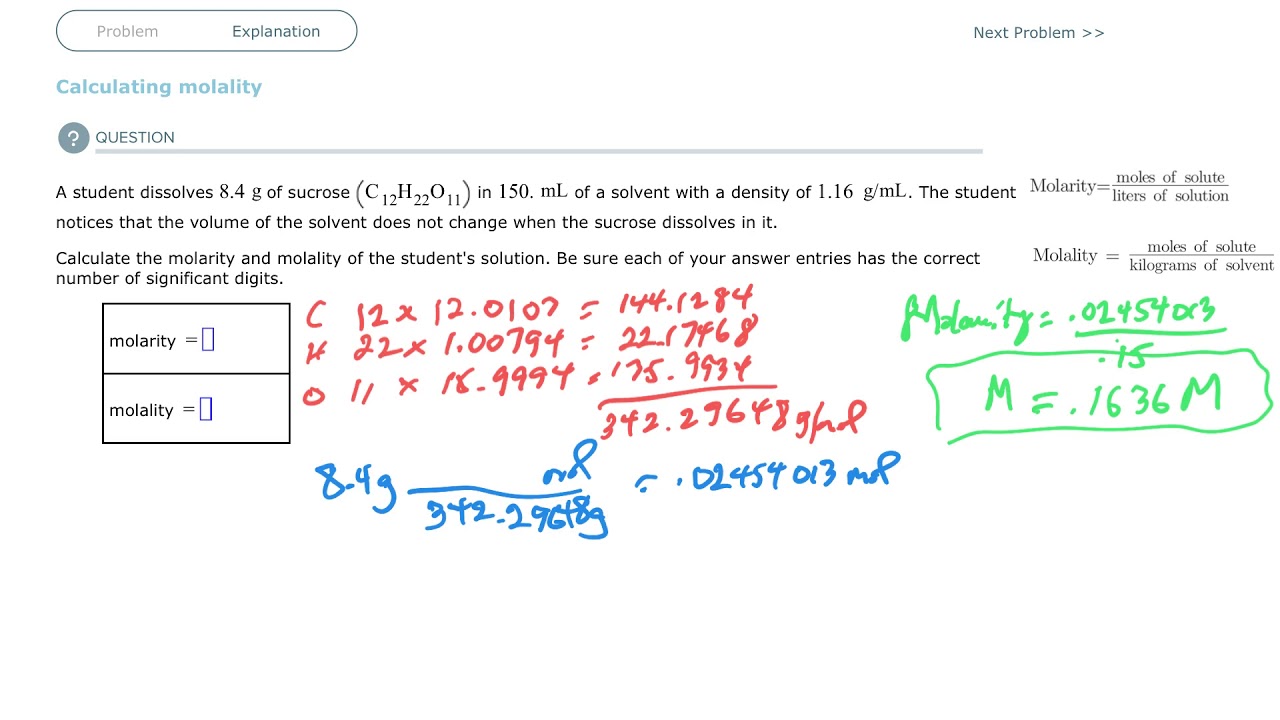 Aleks Calculating Molality Youtube