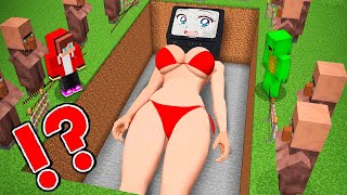 JJ Met TV WOMAN GIANT in SECRET VILLAGE Minecraft! JJ SAVE HER?! Mikey in Minecraft - Maizen