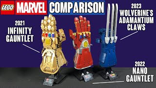 COMPARISON: LEGO Marvel Wolverine's Claws, Infinity Gauntlet, + Nano Gauntlet (76250, 76191, 76223)