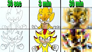 Drawing SUPER SONIC vs SUPER SHADOW in 30 sec, 3 min, 30 min | Sonic 3 movie