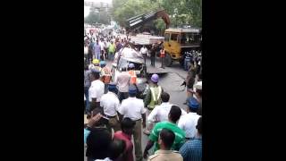 Road above Metro tunnel in Chennai caves in