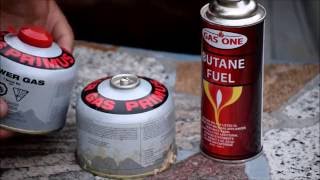 Refilling a camping gas canister with butane.DIY. Save money.