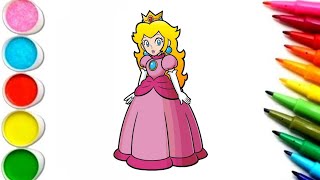 Draw and Color a cute Princess Peach 🧝‍♀️ 🌈 Drawing for Kids | JH