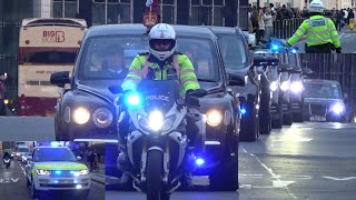 Met Police Special Escort Group Escort The Emir Of Qatar \u0026 His Wife To The Houses Of Parliament-MPS