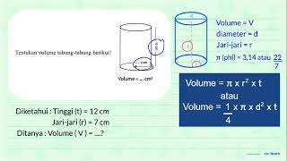 3 Tentukan volume tabung-tabung berikut! 7 cm Volume = cm}