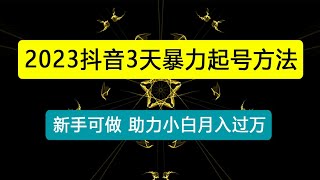 抖音3天暴力起号新手可做助力小白月入过万