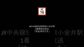 JR中央線快速電車東小金井駅1番線接近放送「快速 東京行き」