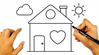 كيف ترسم منزل سهل وجميل بطريقة سهلة وبسيطة جدا خطوة بخطوة / رسم سهل / تعليم الرسم للمبتدئين