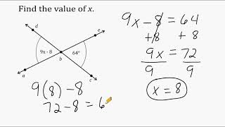 Solving Equations Using Vertical Angles