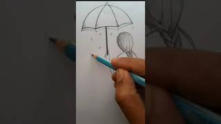 Drawing Rainy Day || Girl with umbrella || #shorts #youtubeshorts #art #trending #girl