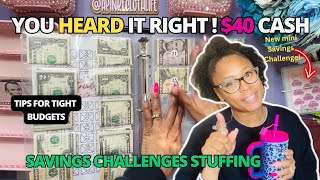 CASH STUFFING $40 FOR SAVINGS CHALLENGE | UNSTUFFING a completed challenge | low income budgeting