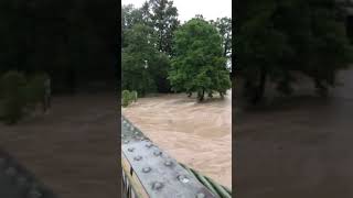 Hochwasser an der Argen Hängebrücke in Langenargen am Bodensee