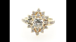 Diamond Engagement Cocktail Cluster Ring 1ct 14K Yellow Gold Mined