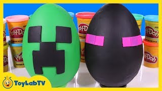 Giant Minecraft Creeper & Enderman Play Doh Surprise Eggs with Minecraft Toys