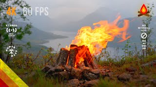 CAMPFIRE in RAIN 🔥🌧️ stunning landscape and stereo soundscape