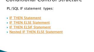 Operators and Conditional Control statement in PL/SQL