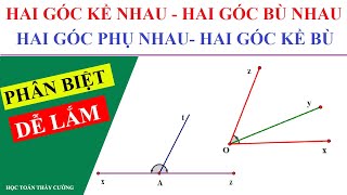 PHÂN BIỆT HAI GÓC KỀ NHAU-HAI GÓC PHỤ NHAU-HAI GÓC BÙ NHAU-HAI GÓC KỀ BÙ. MẸO NHẬN BIẾT VÀ NHỚ LÂU