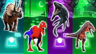 JurassicWorld Triciratop 🆚  Indoraptor 🆚 Mosasaurus 🆚 Tyranosaurus |  Who is Win?😳 | Tiles Hop🔥🔥